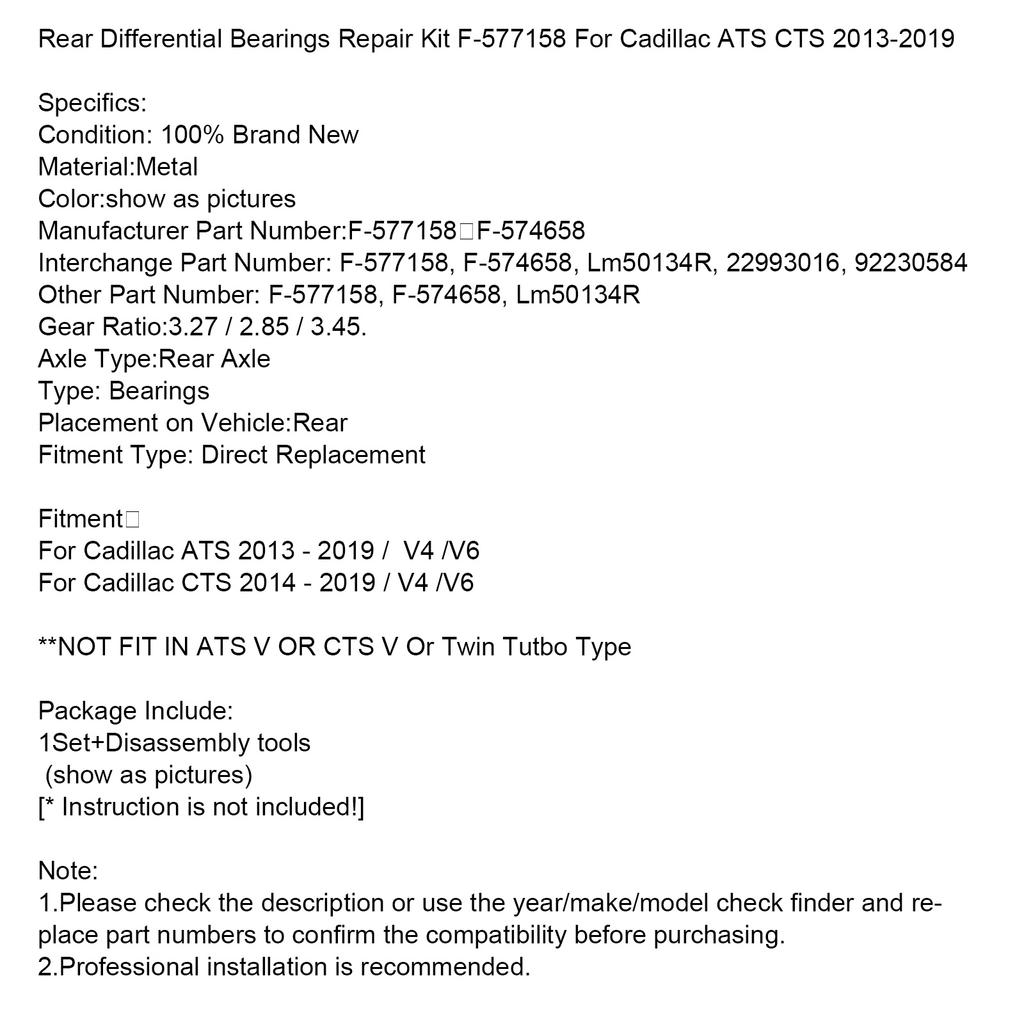 Rear Differential Bearings Repair Kit F-577158 For Cadillac ATS CTS 2013-2019