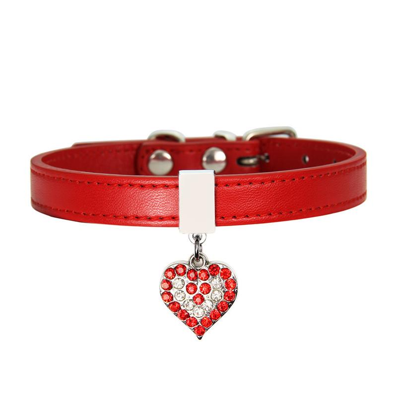 Neues Leder Hundehalsband Verstellbar Herzanhänger Hundehalsband Prinzessin Welpe Katze Halskette Riemen für Kleine Mittlere Hunde Haustierbedarf