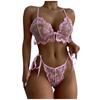 Women's Sexy  Lace Flower Embroidery Underwear Sexy Two-piece Suit Without Steel Ring