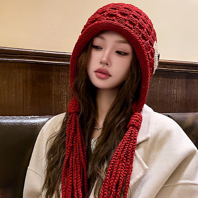 1Pieces Autumn And Winter Warm Handmade Braid Knitted Hat Trend New Fashion Patch Tassel Wool Hat Mountaineering Hat