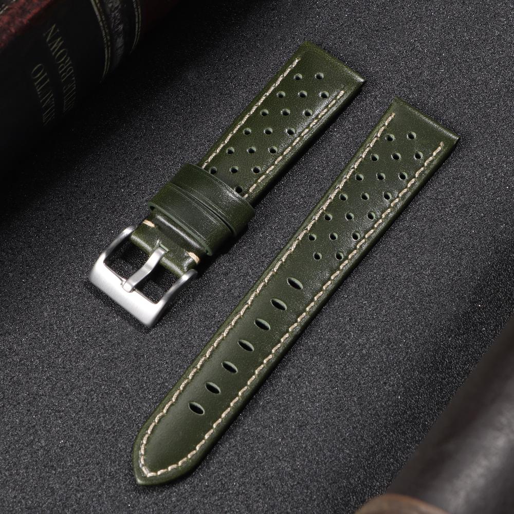 18mm 20mm 22mm 24mm Vintage Handmade Watchband Racing Cowhide Strap for Men Gray Black Brown Blue Breathable Porous Watchbands