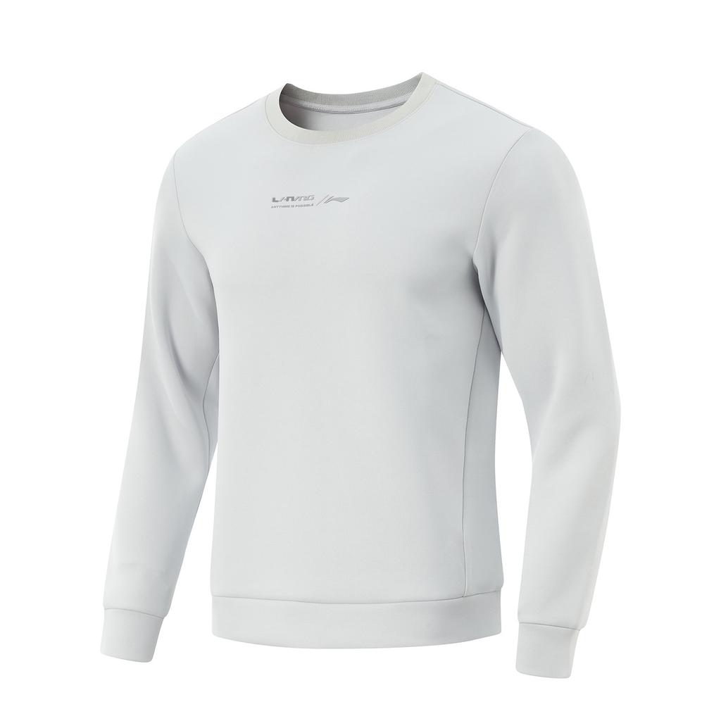 Li Ning Comfortable Casual Minimalist Round Neck Pullover Sweatshirt Men Sweatshirt Light-Gray AWDV119-7