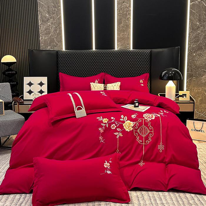 

Элегантный хлопковый матовый четырехпредметный постельный комплект: Однотонная простыня и пододеяльник, приятные к коже. 2.0m Bed Sheet Set [Duvet 200X230] Four-Piece Set