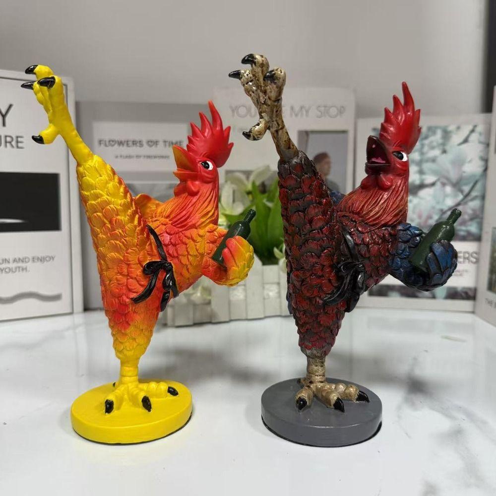 Funny Drunken Kung Fu Chicken Statue Creative Animal Miniatures Figurine Rooster Sculpture Cabinet