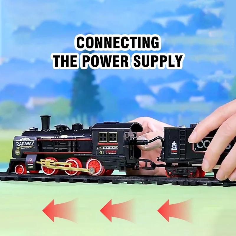 Simulated Railway Trains Retro Steam Train Model Children Toys Electric Rail Train Track Boy Toy Kids New Years Christmas Gifts