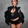 European and American summer new fashion stand-up collar metal button decoration hollow strap waist top wholesale