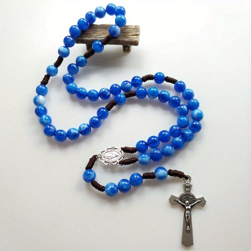 Cottvott Rosario Cattolico a Catena di Corda Intrecciata a Mano con Perline Collana Madonna Maria Cristo Gesù Collana con Ciondolo Croce Gioielli Regalo