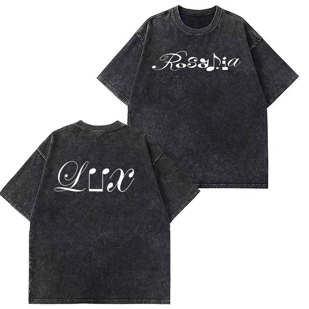 T-shirts Graphiques Notes de Musique Rosala LUX Unisexes Mode Femme T-shirt Ample Décontracté Esthétique T-shirts Lavés Streetwear