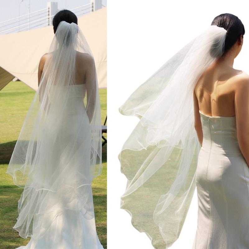 Breathable White Nylon Wedding Veil With Double Layer Rolled Hem Romance Bridal Accessory For Special Occasion