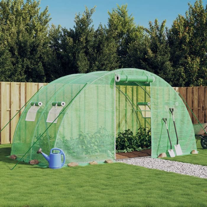 VidaXL Serre avec cadre en acier vert 8 m² 4x2x2 m, polytunnel, serre à cadre froid, serre pour tomate, serre de jardin, 364081