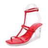 Summer new one-word belt versatile simple crystal heel sandals women wear transparent heel shoes