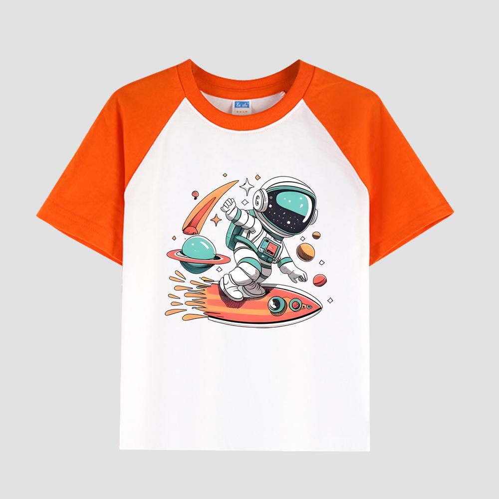 Boys' Casual Short Sleeve T-Shirt Featuring Sleeve Insert, Round Neck, Cotton Fabric, Kids' Stylish Summer Top