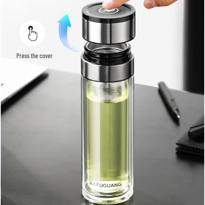 

FUGUANG 300ML Double Wall Glass Tea Tumbler with Infuser