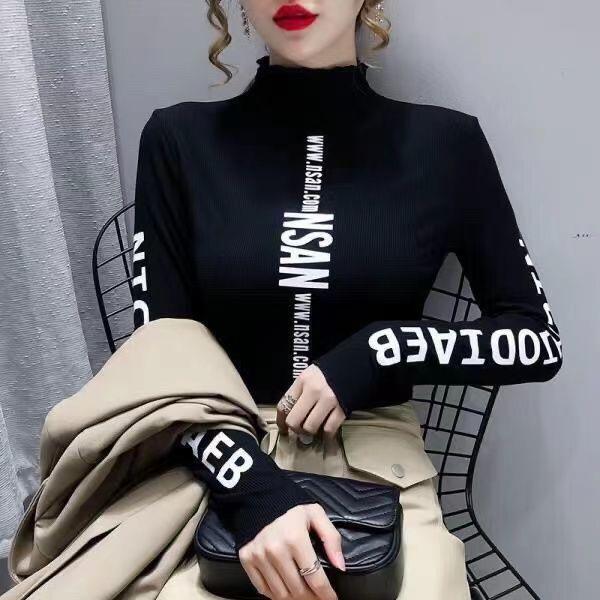 Maglia Base da Donna per Primavera e Autunno con Collo Medio-Alto, Alta Elasticità, Slim Fit