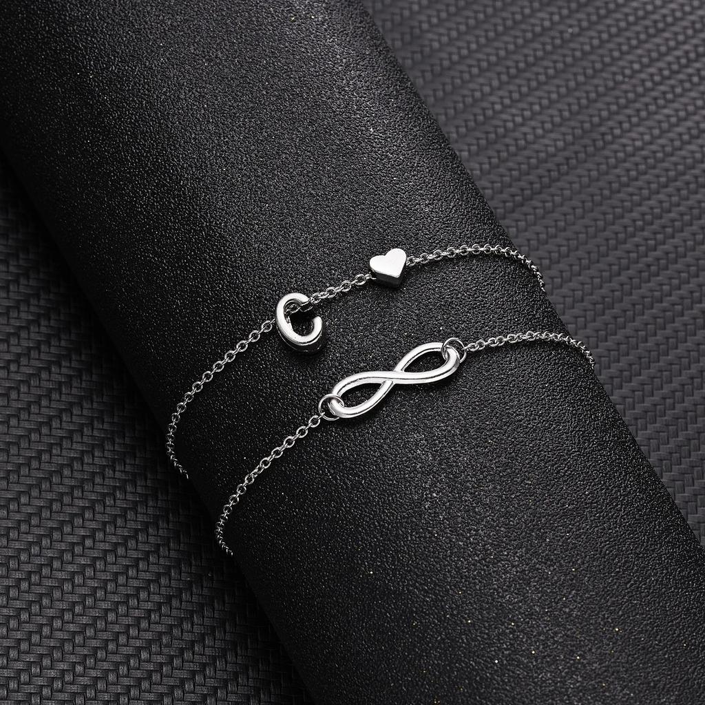 A-Z Letter Initial Anklet For Women Silver Color Initial Heart Anklet Bracelet Leg Chain Beach Party Travel Foot Jewelry