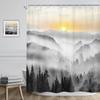 Sunrise Mountain Shower Curtain Foggy Forest Landscape Nature Art Bath Decor Waterproof Fabric Minimalist Design Home 180x200