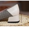 Chidori Plaid Cloth Thick with Square Head Single Shoes Female Metal Buckle Leather Comfortable and Versatile High Heel Women's Shoes Beans Shoes