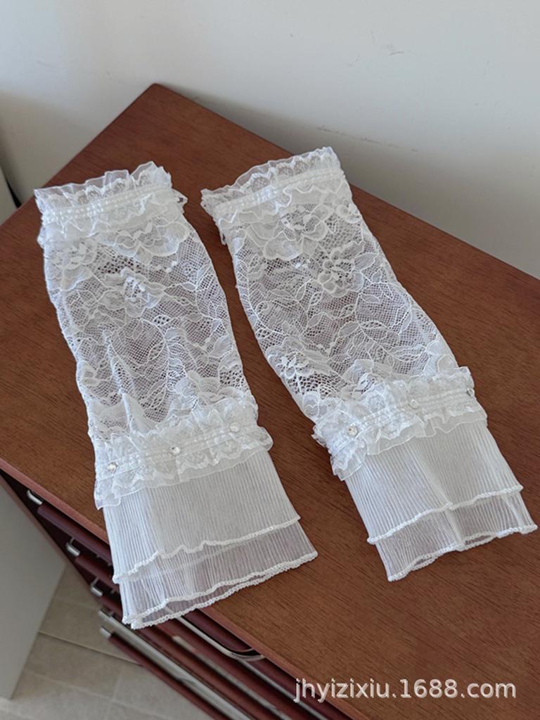 Sweet Style Lace Arm Sleeves with Bow Sparkling Rhinestone Glove Covers Pure Color Sun Protection Accessories for Women 2025 New