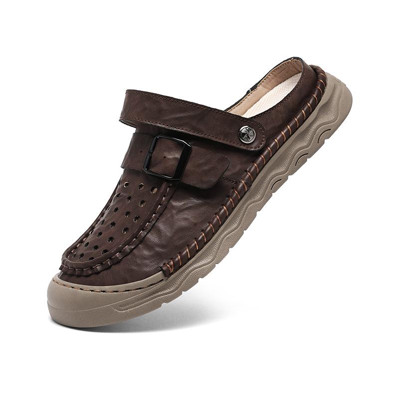 Sports Beach Shoes Men's Outdoor Soft Soled Leather Sandals Men's Solid Color Fashion Designer Shoes Men's Versatile Slippers