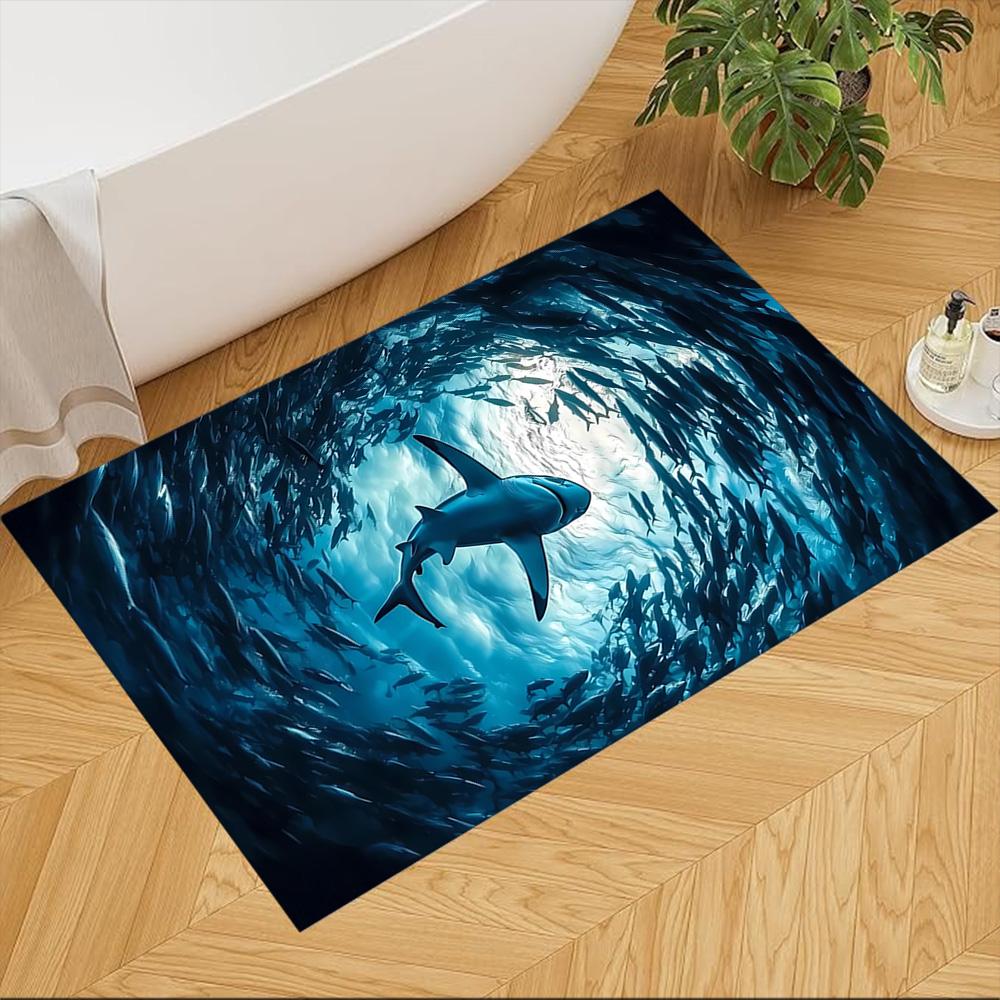 Shark Surface 2D Printed Floor Mat Shaggy Fabric Stain-resistant Surface Office & Lounge Rug Bohemian Boho Style Holiday Home Gift