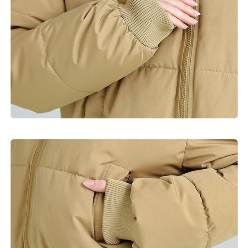 Americký styl s vysokým pasem, krátká bavlněná bunda s kapucí a velkým kožešinovým límcem, dámská, nová podzimní a zimní péřová bavlněná bunda, zeštíhlující bunda, bunda