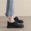 Weiwei Girl Black Lace-Up Women's College Style Thick-Soled Loafers