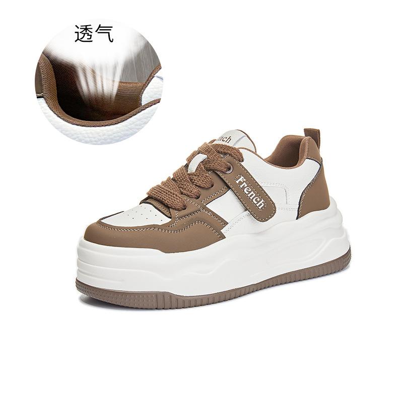 

Leather little white shoes women s 2025 spring new women s casual single shoes round head lace-up board shoes platform shoes women s versatile 40 коричневий
