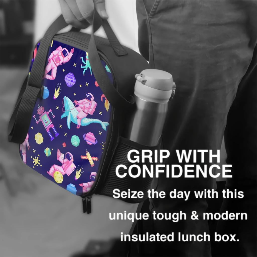 Cosmonaut On Whale Lunch Box Insulated Meal Bag Fantasy Space Stars Solar System Planets Lunch Bag Food Container for Kids