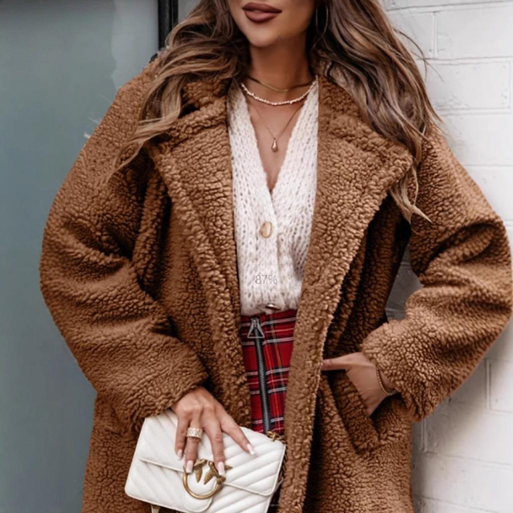 Dámské oblečení, Plyšové, S dlouhým rukávem, S límcem, Ležérní bunda, Top