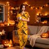 Women's V-Neck Short Sleeve Scrub Top and Pants Set with Pockets, Halloween Print Uniform 2-Piece Set