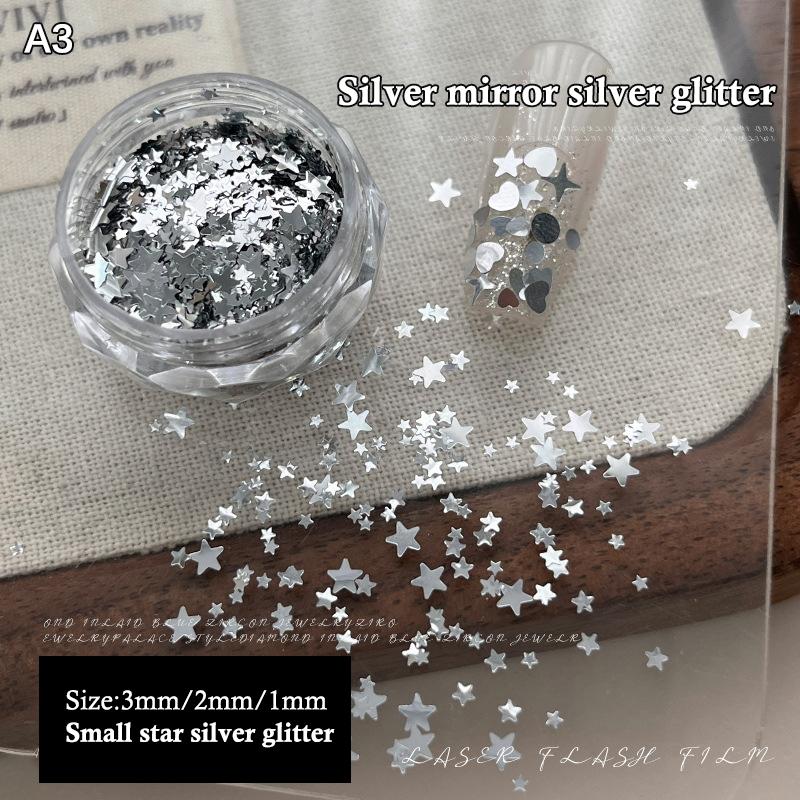 1 Box 3D Mini Round Heart Star Nail Art Charms Sequin Nail Art Flake Silvery Shiny Charms Accessories