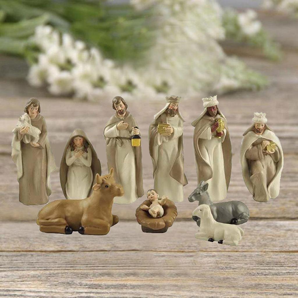 Christmas Nativity Figurines Resin Tabletop Nativity Scene Figures Small Christmas Figurines Decor for Living Room Bedroom Study