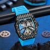 Tonneau Dial Men Automatic Mechanical Watch Skeleton Tourbillon Male Wristwatch Top Brand Luxury Rubber Strap Reloj Hombre