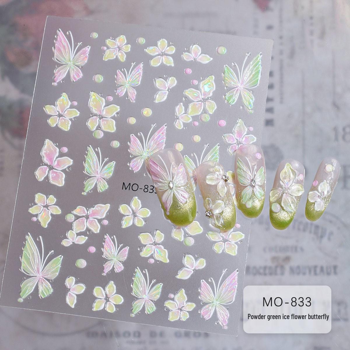 Ice Flower Butterfly 3D Nail Art Stickers - New Transparent Embossed Design 2026