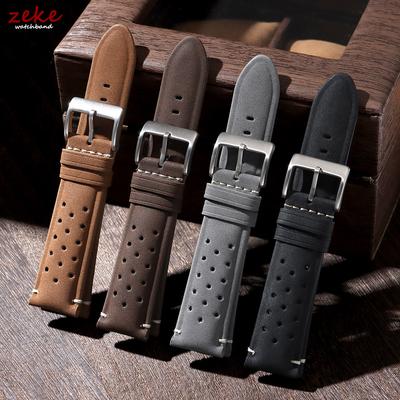 Breathable Porous Matte Leather Watch Band Quick Release 18mm 20mm 22mm Vintage Racing Leather Watch Straps for Seiko Wristband