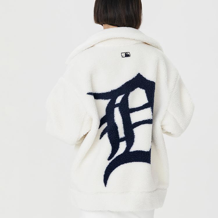 MLB Letter Print Fleece Jacket Unisex jackets Cream 3AFDB0326-46CRS