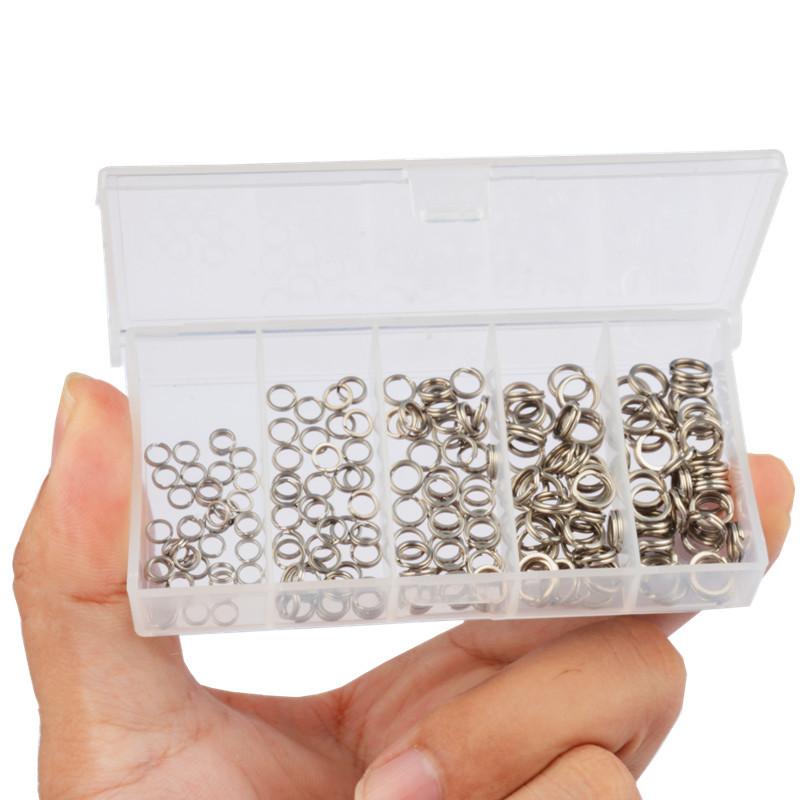 5 Size Stainless Steel Fishing Split Rings High Strength Large Tensile Force Lure Connector Loop Set 200Pcs For Tackle Box