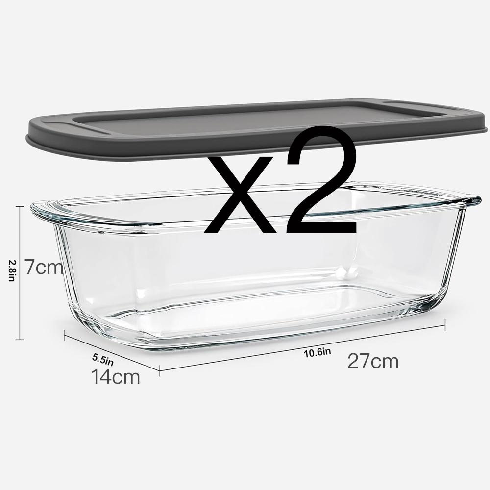 1800ML Glass Loaf Pan with Lids Meatloaf Pan Airtight Lids Grip Handle Easy Carry, Microwave and Oven Safe Loaf Pans for Baking