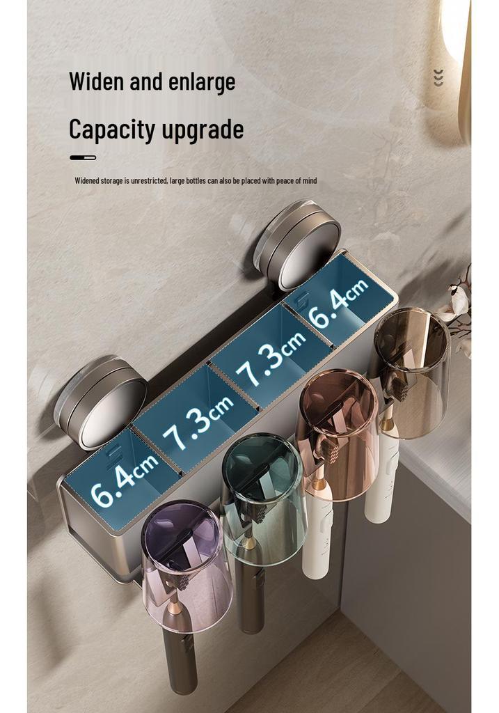 Wall-Mounted Suction Toothbrush & Toothpaste Holder with Aluminum Storage Shelf