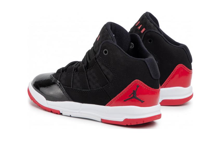 Jordan Max Aura Slip Resistant Cushioning Abrasion Resistant Mid Top Children's Basketball Shoes Black Red AQ9216-006