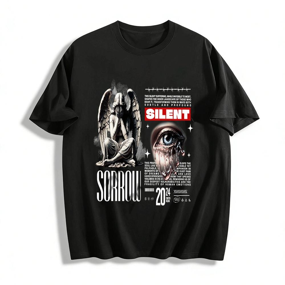Silent Angel Crying Eye Print Top Retro Dark Niche Trendy T-Shirt Pure cotton T-shirt XXS