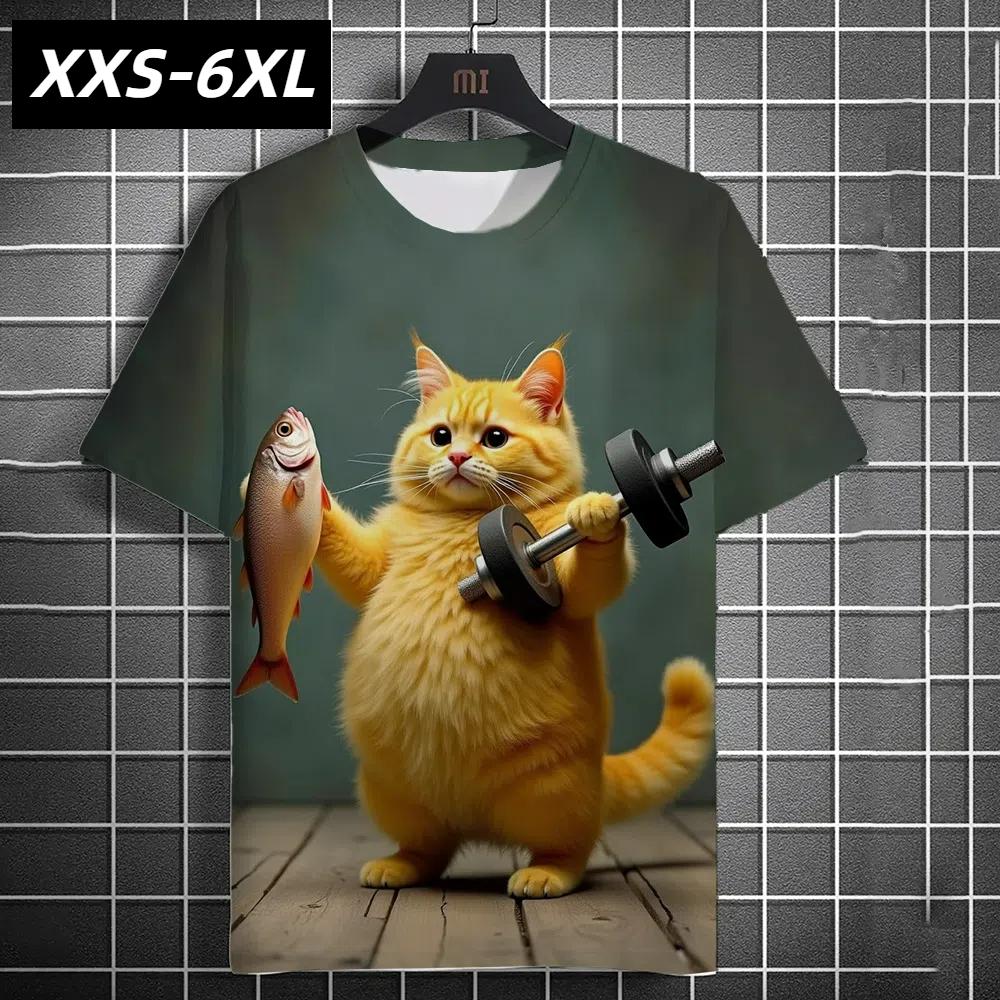 XXS-6XL Übergröße Lustiges Herren-T-Shirt Katzen-Print Kurzarm Tops T-Shirts Sommer Herrenbekleidung Street Casual Lustiges Tier-T-Shirt