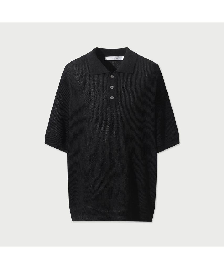 IRO Loom Cool Touch Short Sleeve Collared Knit - Black