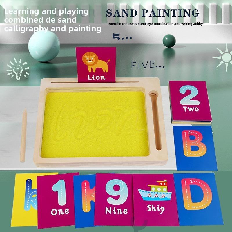 Wooden Art Sand Board Educational Toy For Kids With Letter And Cards Number