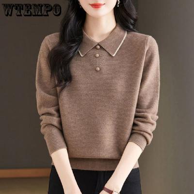 Autumn/Winter New Women's Sweater POLO Collar Knitted Top Large Loose Collar Pullover Stylish Bottom Shirt