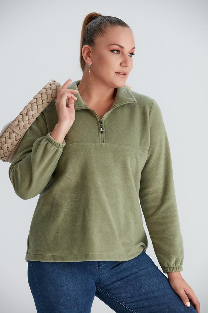 Damenstil Große Größe Sweatshirt Übergröße Fliederfarbenes Fleece-Sweatshirt mit elastischen Ärmeln