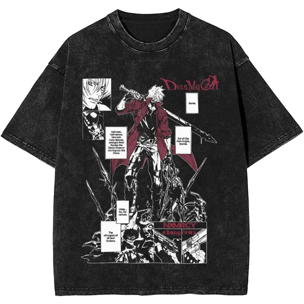 

Washed Manga Print Shirt DMC Devil May Cry Gane Merch Vintage TShirts Harajuku Streetwear Cotton Summer Short Sleeve Tees S