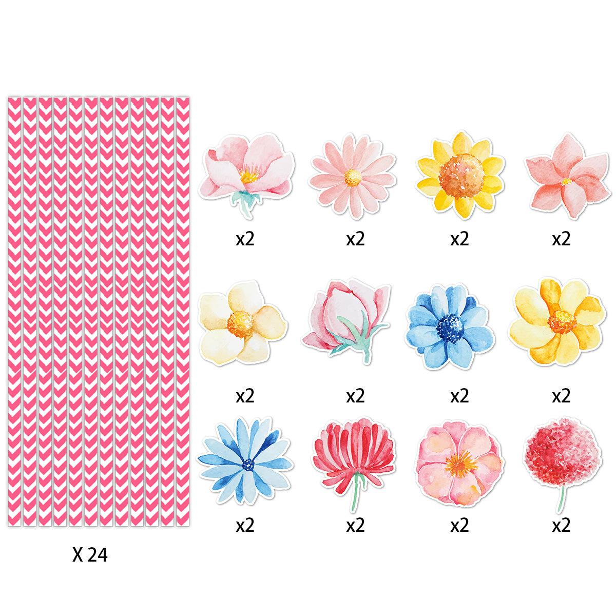 

2025 Новый Стиль, Украшение для Вечеринки, Креативная Вставка-Флажок с Цветком, Одноразовые, Бумажные Соломинки для Напитков, Украшение для Фестиваля 24pcs