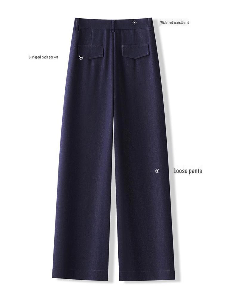 High-Waisted Wide-Leg Denim-Finish Women's Pants - Slimming, Loose, Spring/Summer 2025 Style