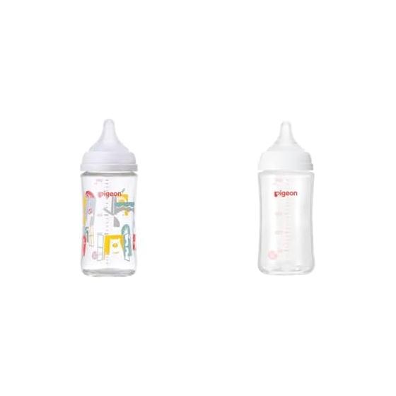 PIGEON Breastfeeding experience baby bottle Zoo 240ml 3 months~ Heat-resistant glass white + Pigeon Breastfeeding experience baby bottle 240ml 3